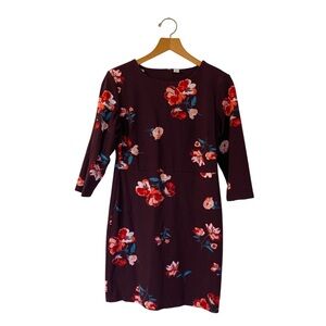 Old Navy Burgundy Purple Floral Cotton Blend Sheath Dress Sz L Preppy Romantic